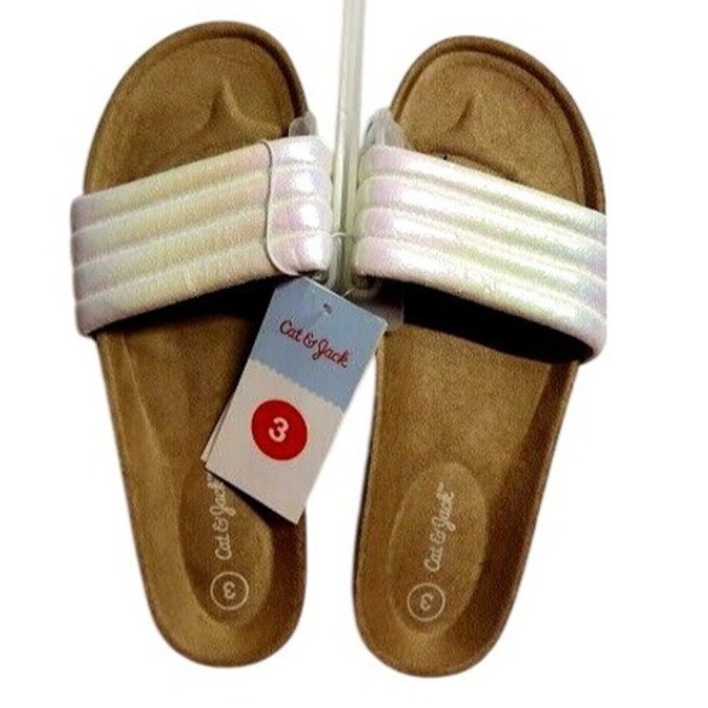 Cat Jack‎ Kids Girls Slides Sandals Iridescent Rainbow White Size 3